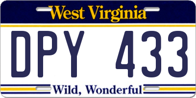 WV license plate DPY433