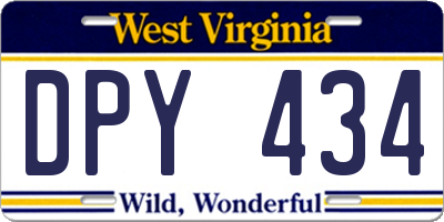WV license plate DPY434
