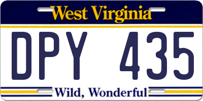 WV license plate DPY435