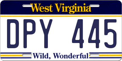 WV license plate DPY445