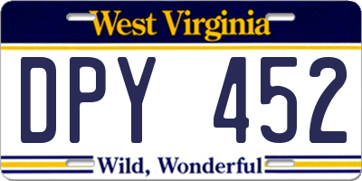 WV license plate DPY452