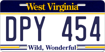 WV license plate DPY454