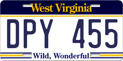 WV license plate DPY455