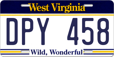 WV license plate DPY458