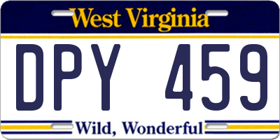 WV license plate DPY459