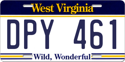 WV license plate DPY461