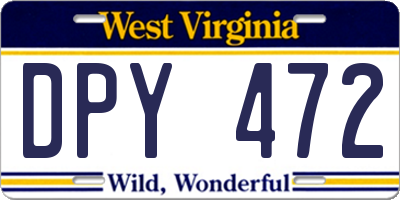 WV license plate DPY472