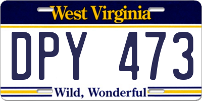 WV license plate DPY473