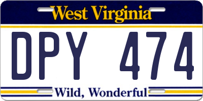 WV license plate DPY474