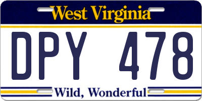 WV license plate DPY478