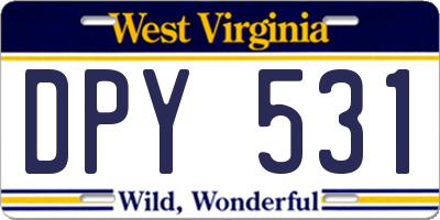 WV license plate DPY531