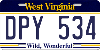 WV license plate DPY534