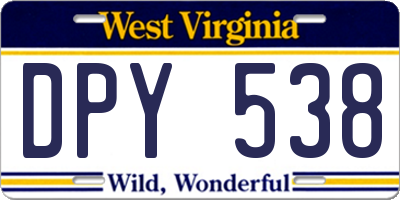 WV license plate DPY538