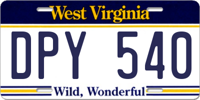 WV license plate DPY540