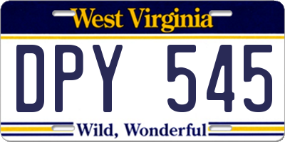 WV license plate DPY545