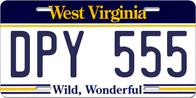 WV license plate DPY555