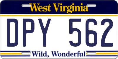 WV license plate DPY562