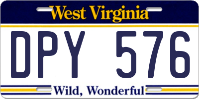 WV license plate DPY576