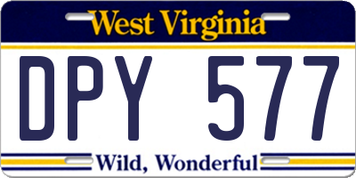 WV license plate DPY577