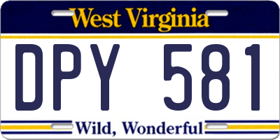 WV license plate DPY581