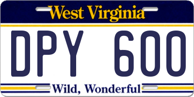 WV license plate DPY600