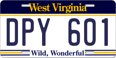WV license plate DPY601