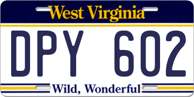 WV license plate DPY602