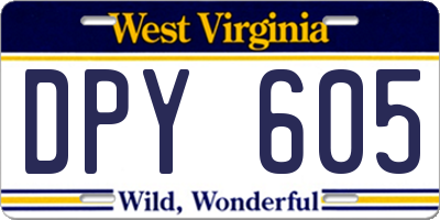 WV license plate DPY605