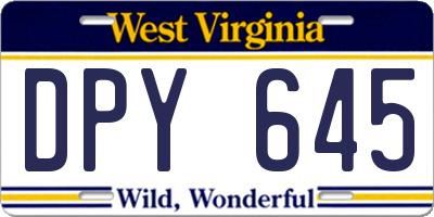 WV license plate DPY645