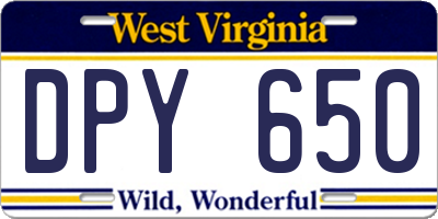 WV license plate DPY650
