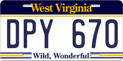 WV license plate DPY670