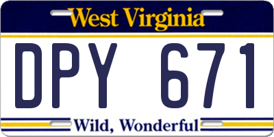 WV license plate DPY671