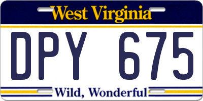 WV license plate DPY675