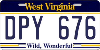 WV license plate DPY676