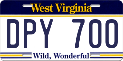 WV license plate DPY700