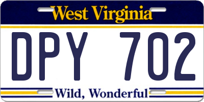 WV license plate DPY702