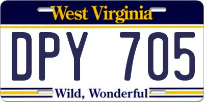 WV license plate DPY705