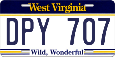 WV license plate DPY707