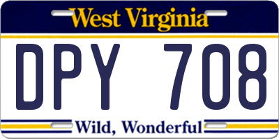 WV license plate DPY708