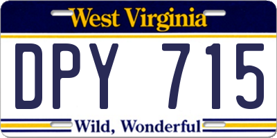 WV license plate DPY715