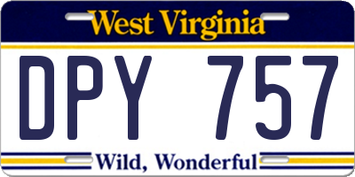 WV license plate DPY757