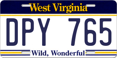 WV license plate DPY765