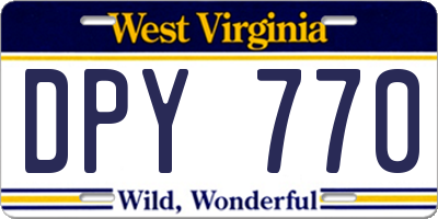 WV license plate DPY770