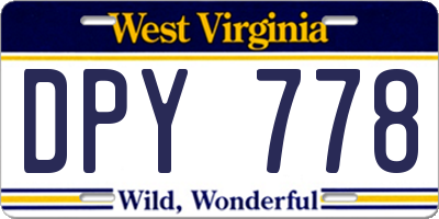 WV license plate DPY778