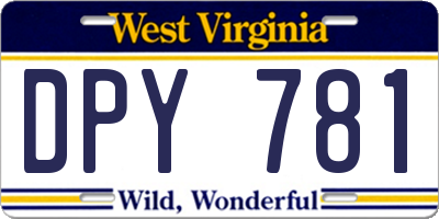 WV license plate DPY781