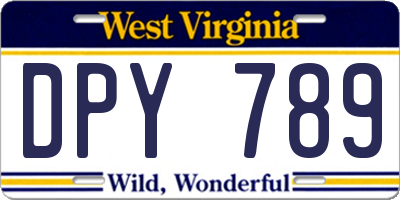 WV license plate DPY789