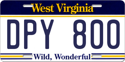 WV license plate DPY800
