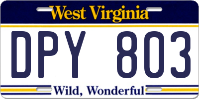 WV license plate DPY803