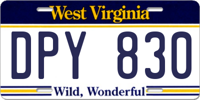 WV license plate DPY830