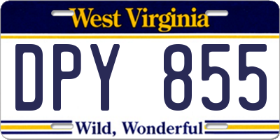 WV license plate DPY855
